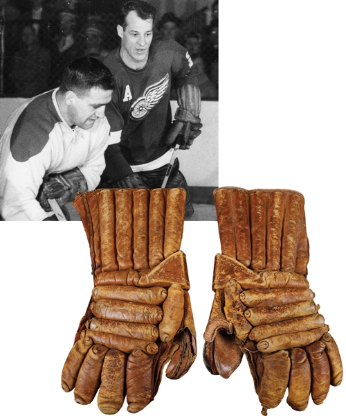 Gordie Howes Circa 1957 Detroit Red Wings Stall & Dean Game-Used Gloves with Letter of Provenance