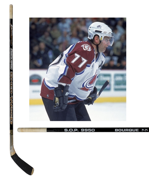 Ray Bourques 2000-01 Colorado Avalanche Sher-Wood Signed Game-Used Playoffs Stick with His Signed LOA Attributed to Western Conference Quarterfinals Game #1