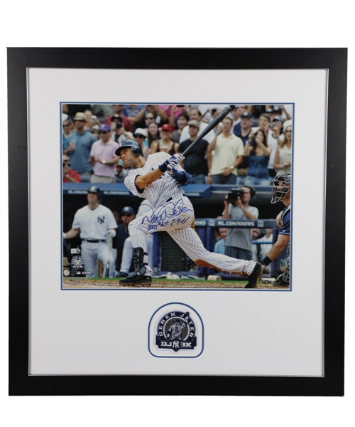 Derek Jeter New York Yankees Signed 3000 Hits Framed Photo with Inscription "3000 Hit 7-9-11" - MLB Authenticated (28 1/2" x 29 1/2")
