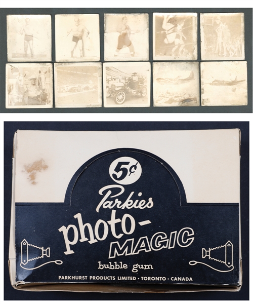 1956 Parkhurst Parkies Bubble Gum Photo-Magic Multi-Sport Card Set Display Box Plus 10 Cards