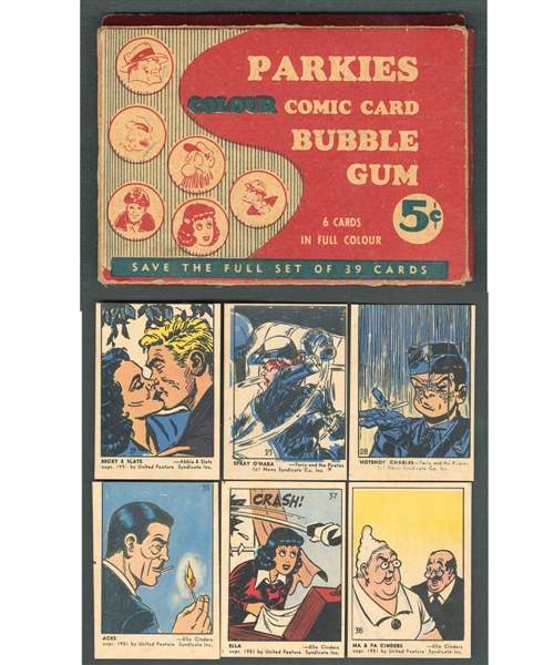 1951 Parkhurst "Colour Comic Card" Bubble Gum Cardboard Wrapper Plus 6 Cards
