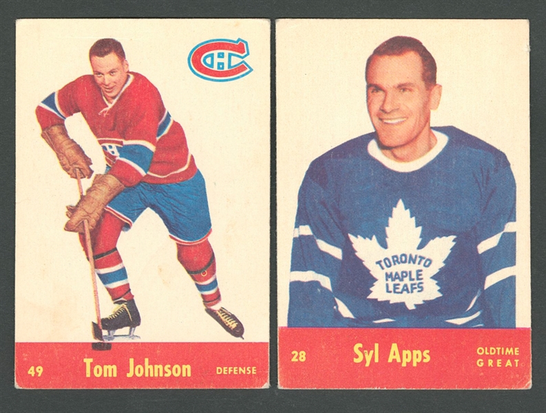 1955-56 Parkhurst Quaker Oats Hockey Cards #28 Syl Apps and #49 Tom Johnson
