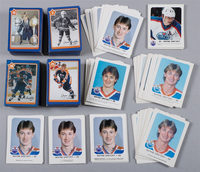 Early-1980s Edmonton Oilers Red Rooster Hockey Cards Collection with Numerous Gretzky Cards (45+) Plus 1982-83 Gretzky Neilson Hockey Cards (200+)