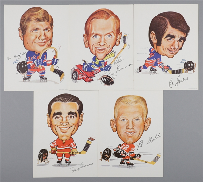 Early-1970s Sporticatures Hockey Print Collection of 74