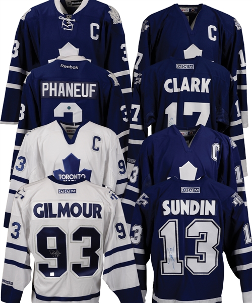 Toronto Maple Leafs Signed Captains Hockey Jersey Collection of 4 Including Gilmour, Clark, Phaneuf and Sundin