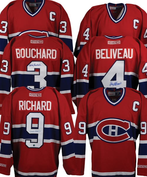 Emile Bouchard, Maurice Richard and Jean Beliveau Signed Montreal Canadiens Captains Jerseys