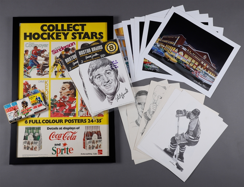 Vintage 1970s Charles Linnett NHL Players Portaits and Assorted Memorabilia Collection Plus Canada Post Hockey Lithographs, Stamps and Other Items