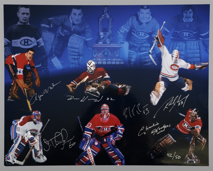 Montreal Canadiens Multi-Signed Goalies Limited-Edition Photo #42/50 Including Patrick Roy, Rogatien Vachon and 4 Others (11" x 14")