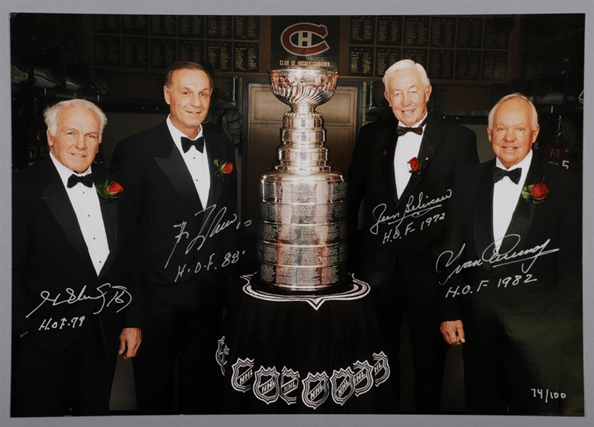 Jean Beliveau, Guy Lafleur, Henri Richard and Yvan Cournoyer Multi-Signed Limited-Edition Photo #74/100 with LOA (10" x 14")