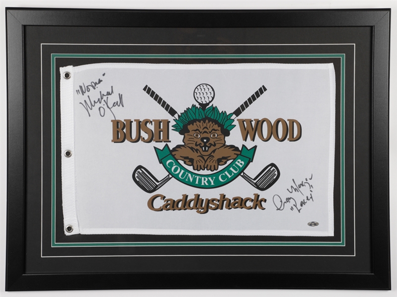 Cindy Morgan (Lacey Underall) and Michael OKeefe (Danny Noonan) Dual-Signed Caddyshack Framed Golf Pin Flag with Steiner COA (21 ½” x 29 ½”)
