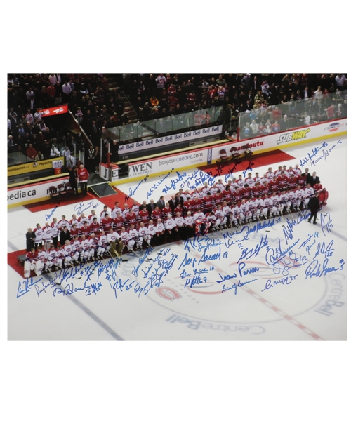 Montreal Canadiens Centennial Photo Signed by 45 Including Henri Richard, Lafleur, Cournoyer, Shutt, Beliveau, Price, Roy, Robinson, Savard, Mahovlich Bros and Many Others with LOA (16" x 20")