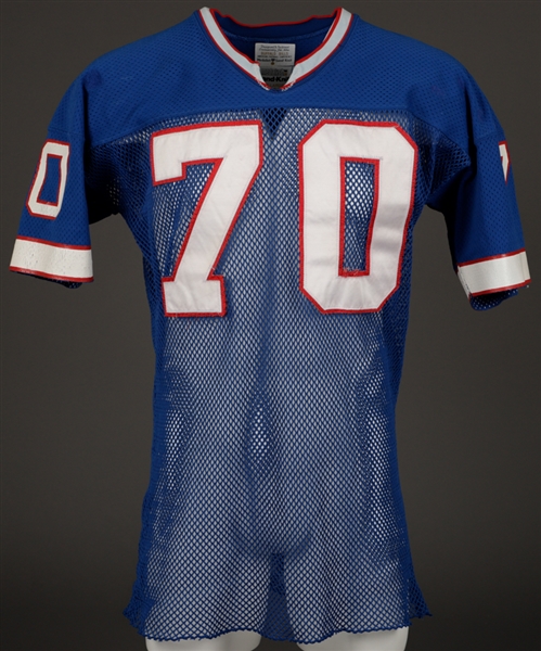 Joe Devlins Early-to-Mid-1980s Buffalo Bills Signed Game-Worn Jersey - Team Repairs!