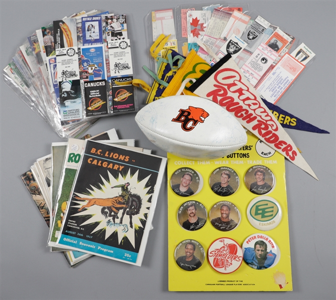 Vintage CFL and NFL Football Memorabilia Collection Including Programs, Pennants, Footballs and More!