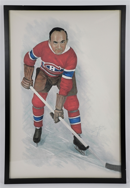 Large Howie Morenz Montreal Canadiens Rice Framed Reproduction Photo from Original that Hung in the Montreal Forum (42 ½” x 63”)