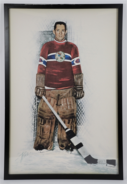 Large Georges Vezina Montreal Canadiens Rice Framed Reproduction Photo from Original that Hung in the Montreal Forum (42 ½” x 63”) 