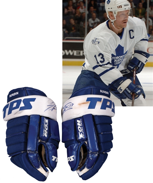 Mats Sundins Mid-2000s Toronto Maple Leafs Signed Louisville TPS Game-Used Gloves with COA