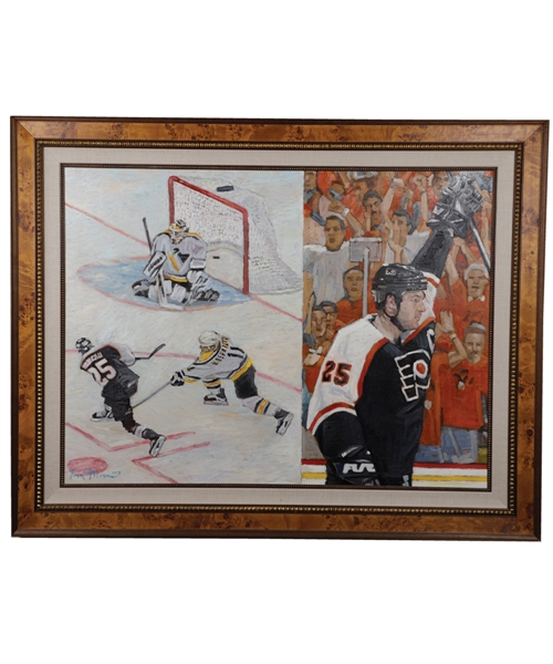 Keith Primeaus Philadelphia Flyers May 4th 2000 Eastern Conference Semifinals Fifth Overtime Game-Winning Goal and 2004 Eastern Conference Final Game #6 Goal Framed Painting with His Signed LOA 