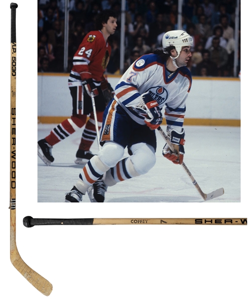 Paul Coffeys 1982-83 Edmonton Oilers Sher-Wood Game-Used Stick with His Signed LOA