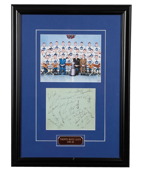 Toronto Maple Leafs 1948-49 Stanley Cup Champions Team-Signed Sheet Framed Display (17 Signatures) with 4 Deceased HOFers and Barilko (14" x 19")