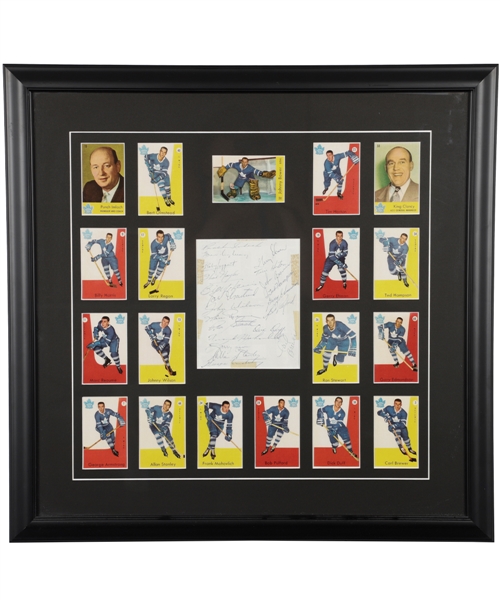 Toronto Maple Leafs 1959-60 Team-Signed Sheet Framed Display (21 Signatures) with 10 HOFers (6 Deceased) Including Tim Horton (22 1/2" x 23")