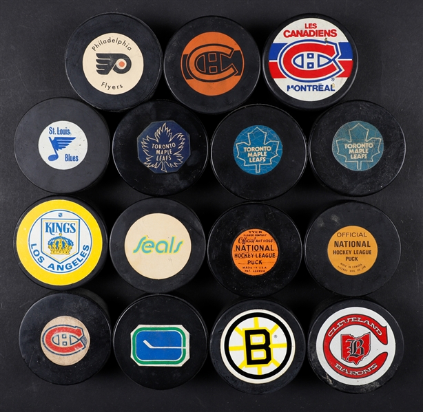 Vintage 1960s/1990s NHL and Minor League Game Puck and Souvenir Puck Collection of 135