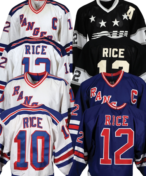 New York Rangers, Kitchener Rangers and Other Teams Game-Worn/Game-Issued Jersey Collection of 9 Including Steven Rice Jerseys (4)