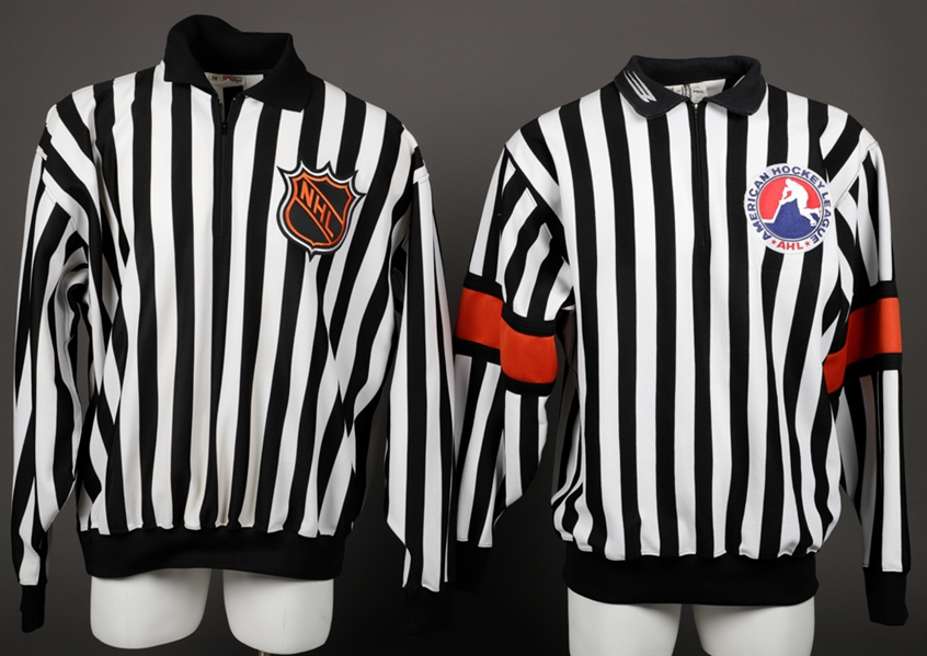NHL, AHL and OHL 1980s/1990s Referee and Linesman Game-Worn Jersey Collection of 4