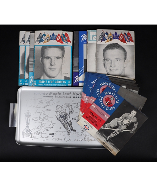 Toronto Maple Leafs Memorabilia Collection Including 1962-63 Stanley Cup Championship Tray, 1966-67 Hockey Talks Records Complete Set of 10, 1950s & 1960s Hockey Programs (9) and More!