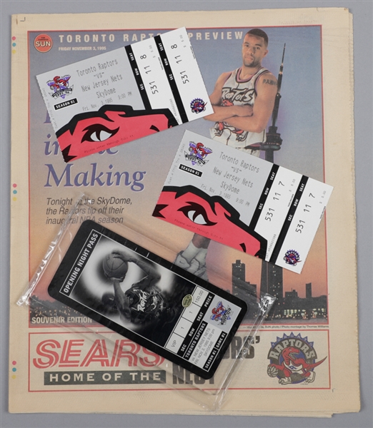 Toronto Raptors November 3rd 1995 Inaugural Season First Game Ticket Stubs (2), Commemorative Ticket and More