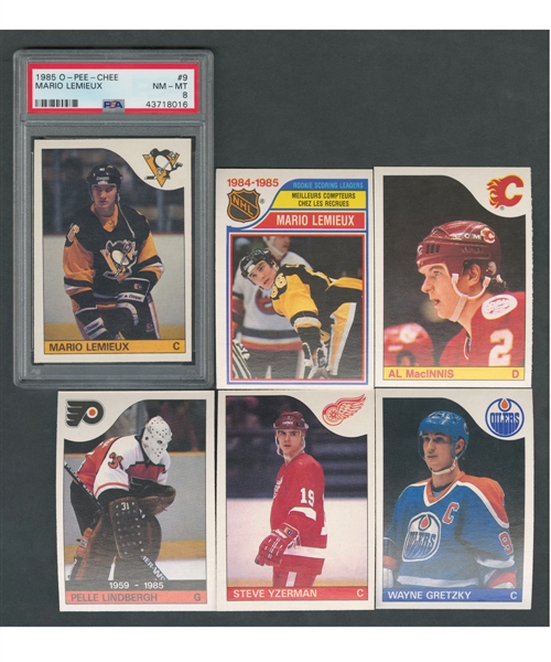 1985-86 O-Pee-Chee Hockey Complete 264-Card Set Including #9 HOFer Mario Lemieux Rookie Card (Graded PSA 8)