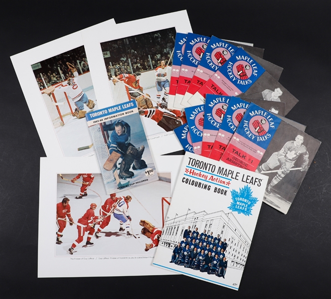 Vintage Hockey Memorabilia Collection Including 1966-67 Hockey Talks, 1964 Maple Leafs Colouring Book, 1970s Great-West Life Montreal Canadiens Photo Set and More!