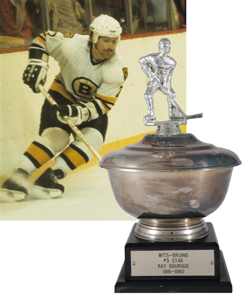 Ray Bourques 1981-82 "WITS Bruins Radio Network Three Star Award" Third Star Trophy with His Signed LOA (13")