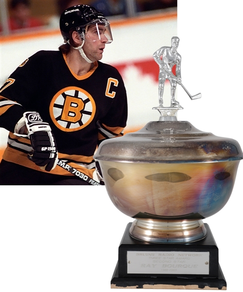 Ray Bourques 1988-89 "Bruins Radio Network Three Star Award" Second Star Trophy with His Signed LOA (15")
