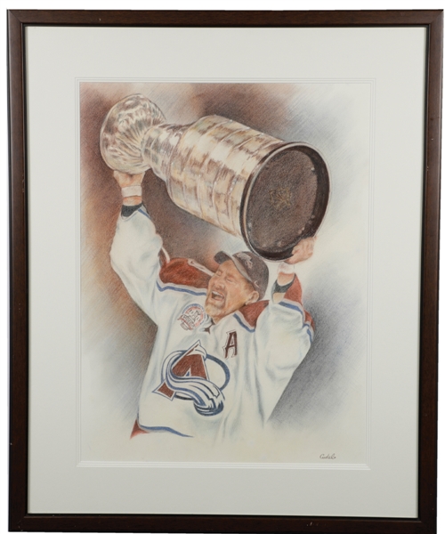 Ray Bourques 2000-01 Colorado Avalanche Stanley Cup Champion Original Framed Art with His Signed LOA (27 ½” x 33 ½”)