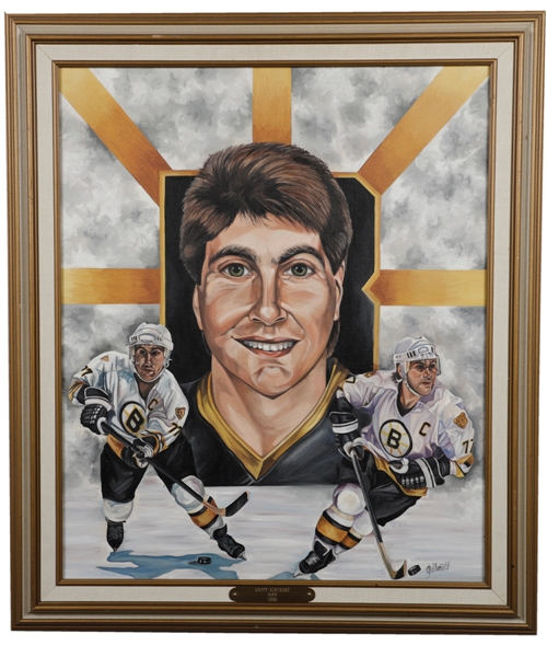 Ray Bourques 1990 Boston Bruins Framed Painting on Canvas with His Signed LOA (24 ½” x 28 ½”)