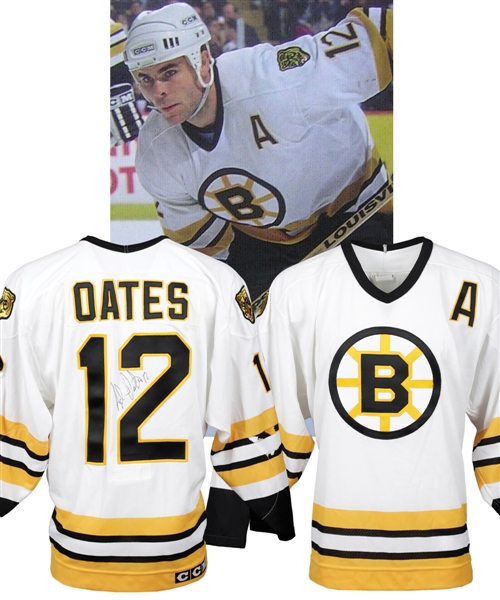 Adam Oates 1993-94 Boston Bruins Signed Game-Issued Alternate Captains Jersey from Ray Bourques Collection with His Signed LOA