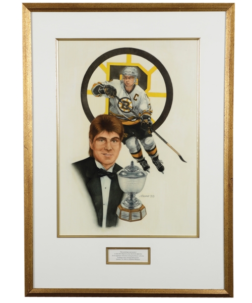 Ray Bourques January 24th 1991 Boston Bruins All-Time Leading Scorer Framed Painting with His Signed LOA (19” x 26 ½”)