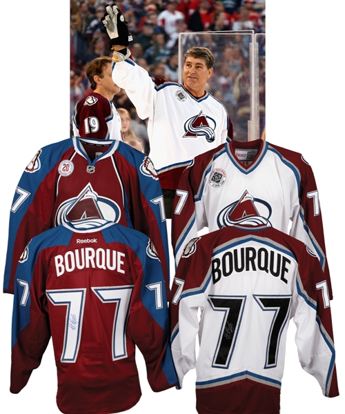 Ray Bourques Colorado Avalanche 2016 Coors Light Stadium Series Alumni Game and 2015 "20th Anniversary Team" Signed Worn Jerseys with His Signed LOA