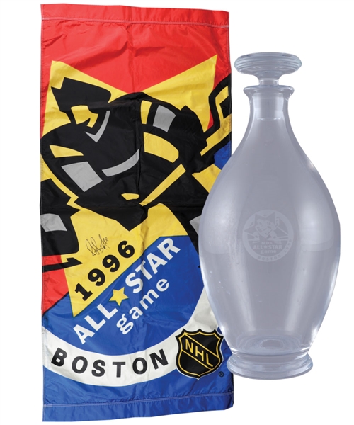 Ray Bourques 1996 Boston NHL All-Star Game Signed Banner and Commemorative Vase with His Signed LOA