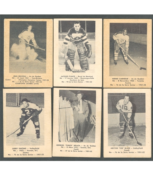 1951-52 Laval Dairy QSHL Hockey Complete 109-Card Set Featuring Beliveau, Plante, Carnegie, Blake and Imlach