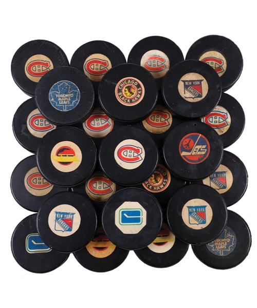 Converse (1969-77), Viceroy (1973-83) and Other Maker NHL/WHL Game Puck Collection of 90 Plus 40 Souvenir Pucks