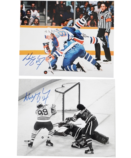 Wayne Gretzky Signed Edmonton Oilers / Los Angeles Kings Photos (5) Including 500th Goal and 1851st Point Signed Photos (8” x 10”)