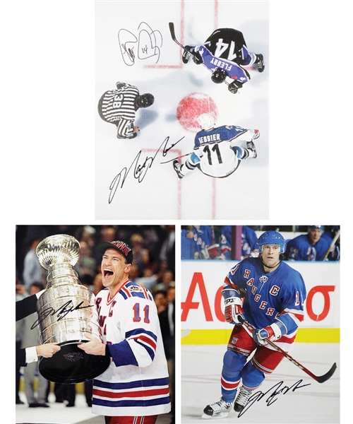 Mark Messier Signed New York Rangers Photos (2) and Dual-Signed Messier/Fleury 1997 All-Star Game Print on Canvas