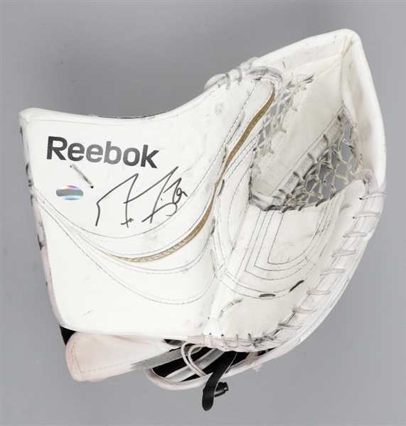 Marc-Andre Fleurys 2008-09 Pittsburgh Penguins Signed Reebok Game-Used Training Camp Prototype Glove with Mario Lemieux Foundation COA