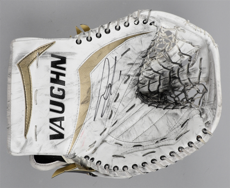 Thomas Greiss 2014-15 Pittsburgh Penguins Signed Vaughn Game-Used Glove and Blocker with LOAs - Both Photo-Matched!