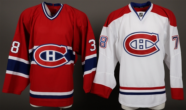 Dan Jancevskis 2006-07 Montreal Canadiens Game-Issued Home Pre-Season Jersey and Joe Finleys 2014-15 Montreal Canadiens Game-Issued Away Jersey with Team LOAs