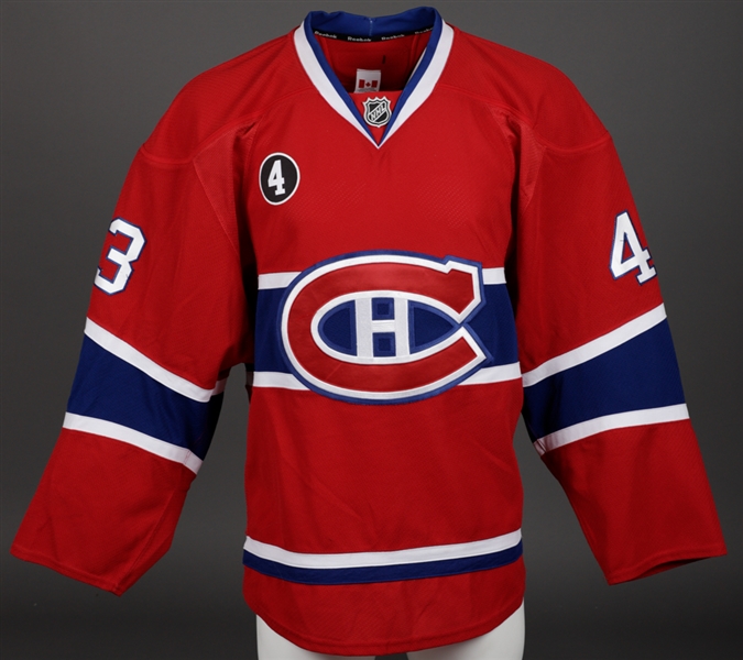 Mike Weavers 2014-15 Montreal Canadiens Game-Worn Home Jersey with Team LOA - Beliveau Memorial Patch!