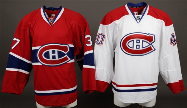 Gabriel Dumonts 2012-13 Montreal Canadiens Game-Issued Home Jersey and Nathan Beaulieus 2013-14 Montreal Canadiens Game-Worn Away Playoffs Jersey with Team LOAs