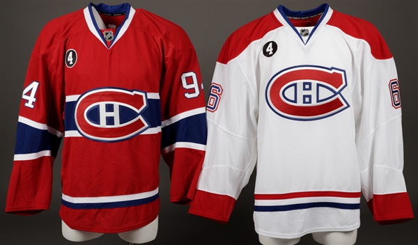Daniel Carrs 2014-15 Montreal Canadiens Game-Issued Home Jersey (Beliveau Memorial Patch) and Bryan Allens 2014-15 Montreal Canadiens Game-Issued Away Jersey (Beliveau Memorial Patch) with Team LOAs