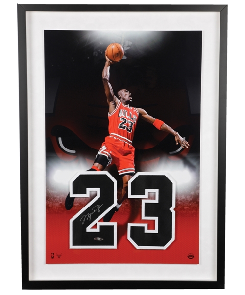 Michael Jordan Signed Chicago Bulls Jersey Number Framed Display with UDA COA (21" x 29")
